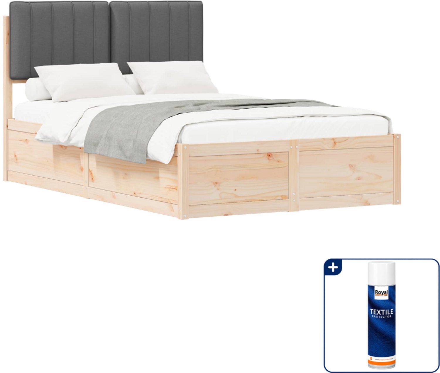vidaXL bedframe - 120 x 200 cm - massief grenenhout - donkergrijs - Inclusief textielbeschermer 500 ml Zwart