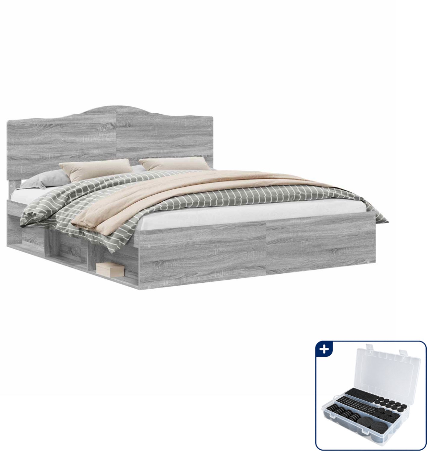 vidaXL Bedframe - Kingsize - 180 x 200 cm - grijs sonoma - Inclusief antikrasvilt 177-delig