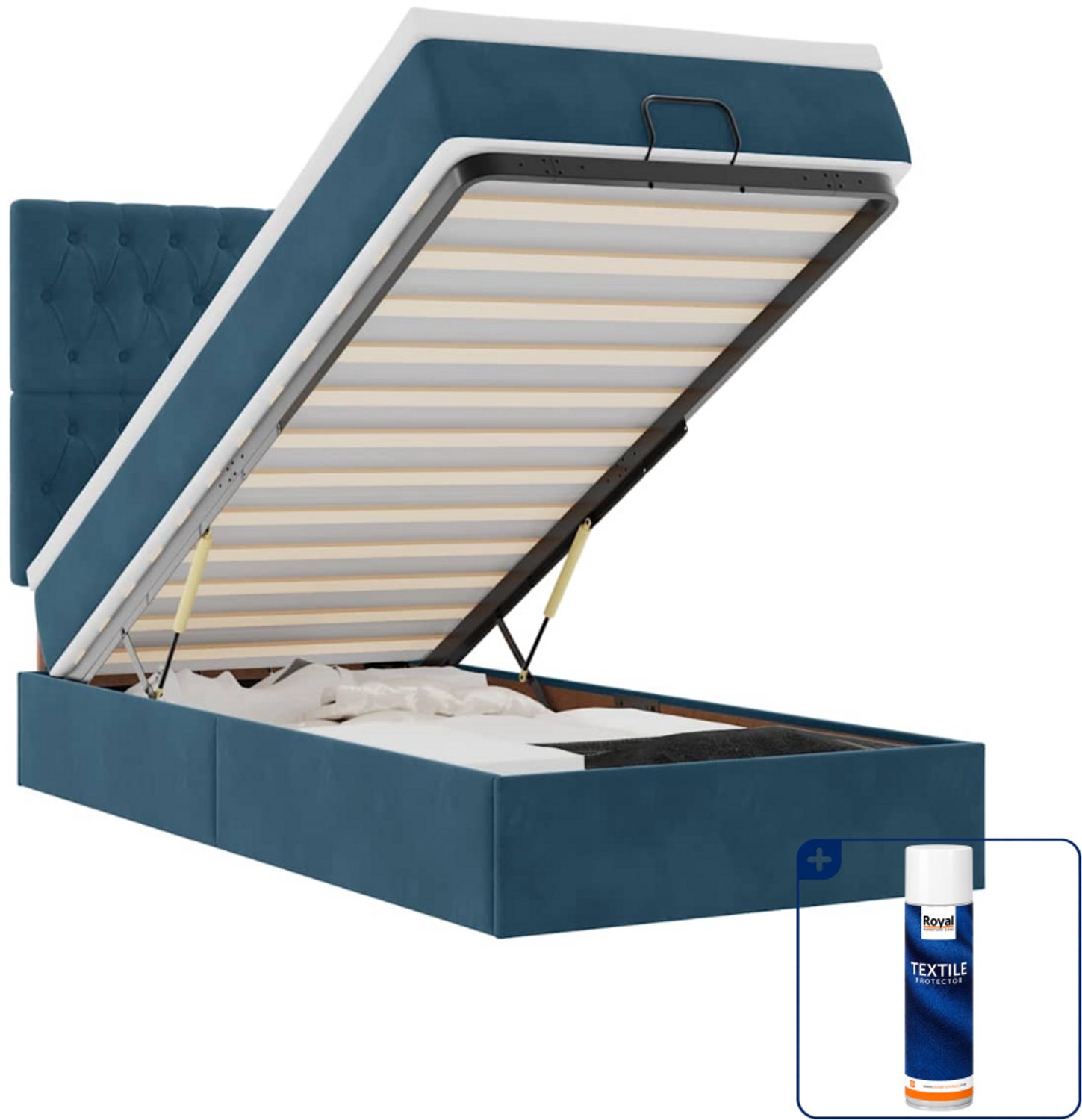 vidaXL ottoman bed - 90 x 190 cm - fluweel - donkerblauw - Inclusief textielbeschermer 500 ml