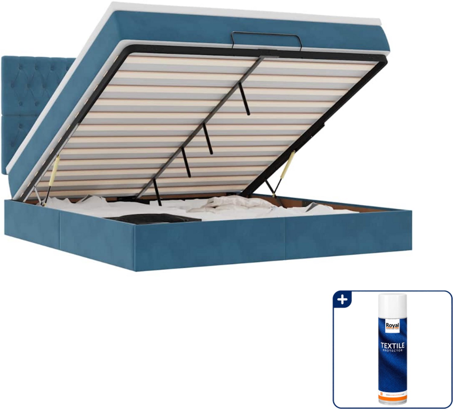 vidaXL queensize bed met matrassen en LED - 160 x 200 cm - fluweel - Inclusief textielbeschermer 500 ml Blauw