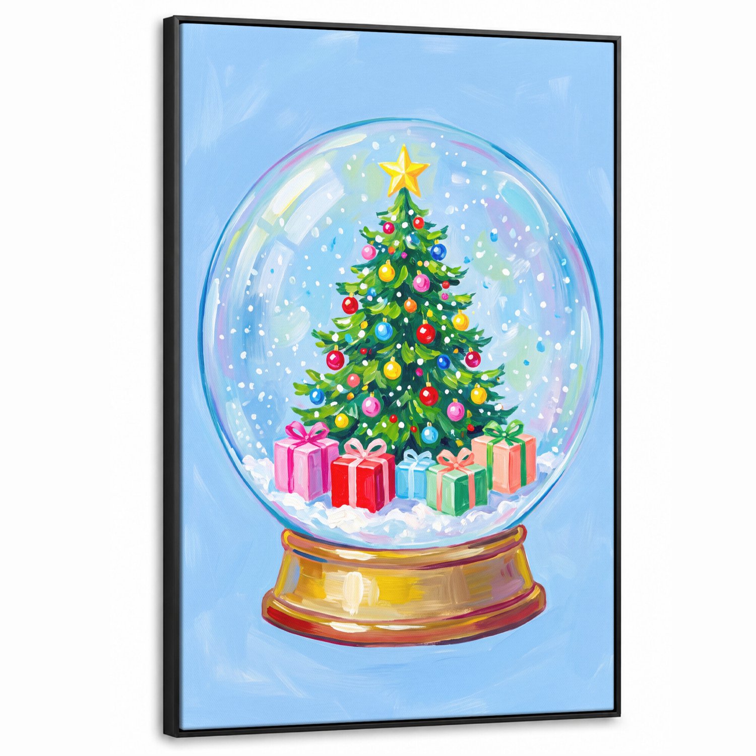 Canvas Schilderij met Baklijst XXL Canvas Schilderij met Baklijst 100x150cm - Sneeuwbol - Kerst - Cadeaus - Muurdecoratie woonkamer - Slaapkamer decoratie - Kamer accessoires - Schilderijen op canvas met lijst groot