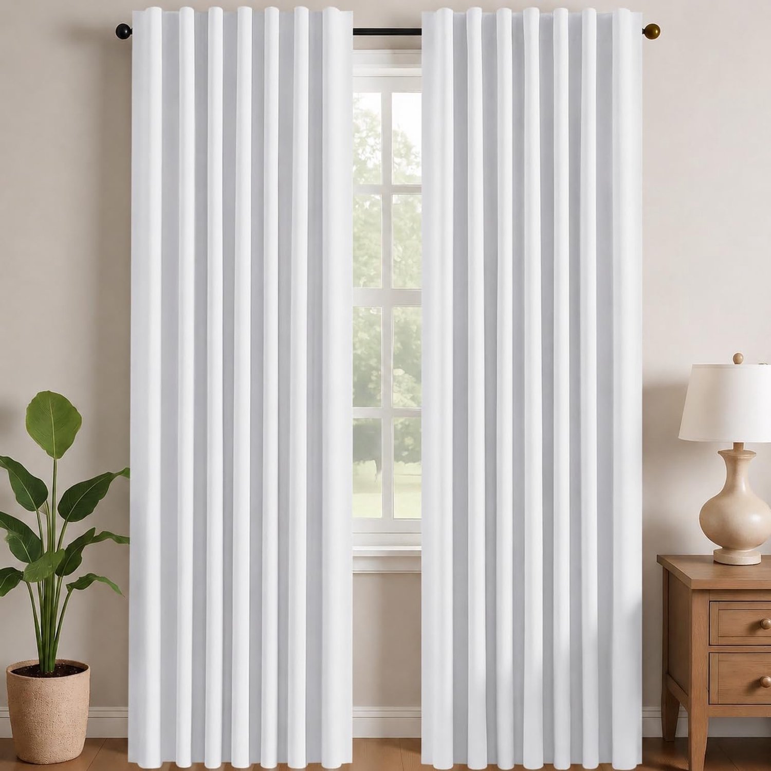Famanu Verduisterende gordijnen voor binnen, moderne thermische isolerende gordijnen met 3 montagemethoden, ideaal voor raam slaapkamer en woonkamer, 140×240 cm, wit, 2 panelen