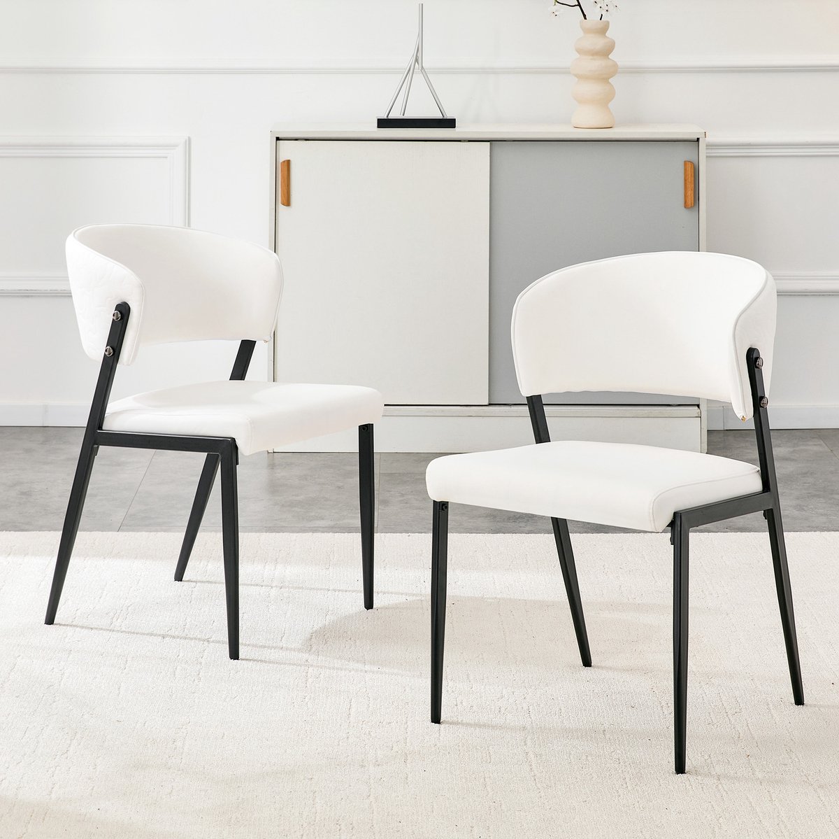 MODENUIT Eetkamerstoel 51 x 49 x 78 cm - Set Van 2 Met Gewatteerde Zitting - Eetkamer - Kunstleer Wit