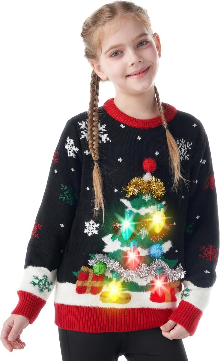 Getup Lelijke Kersttrui voor Kinderen - Kerstboom met Ledverlichting