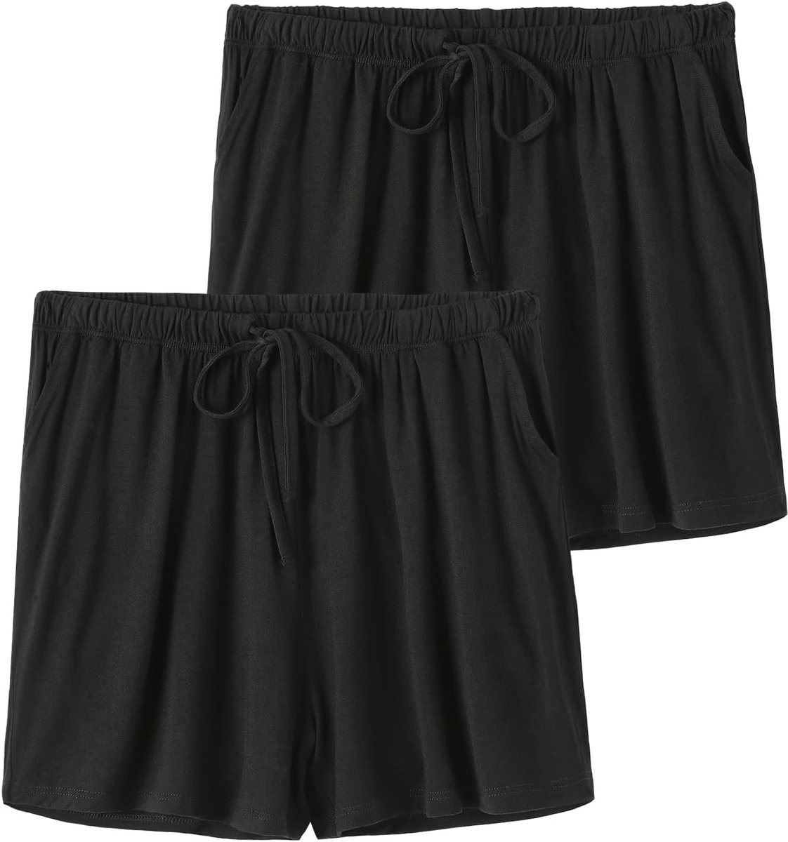 Korte pyjamabroek voor dames, zachte pyjamabroek met zakken en trekkoord, verpakking van 2 stuks