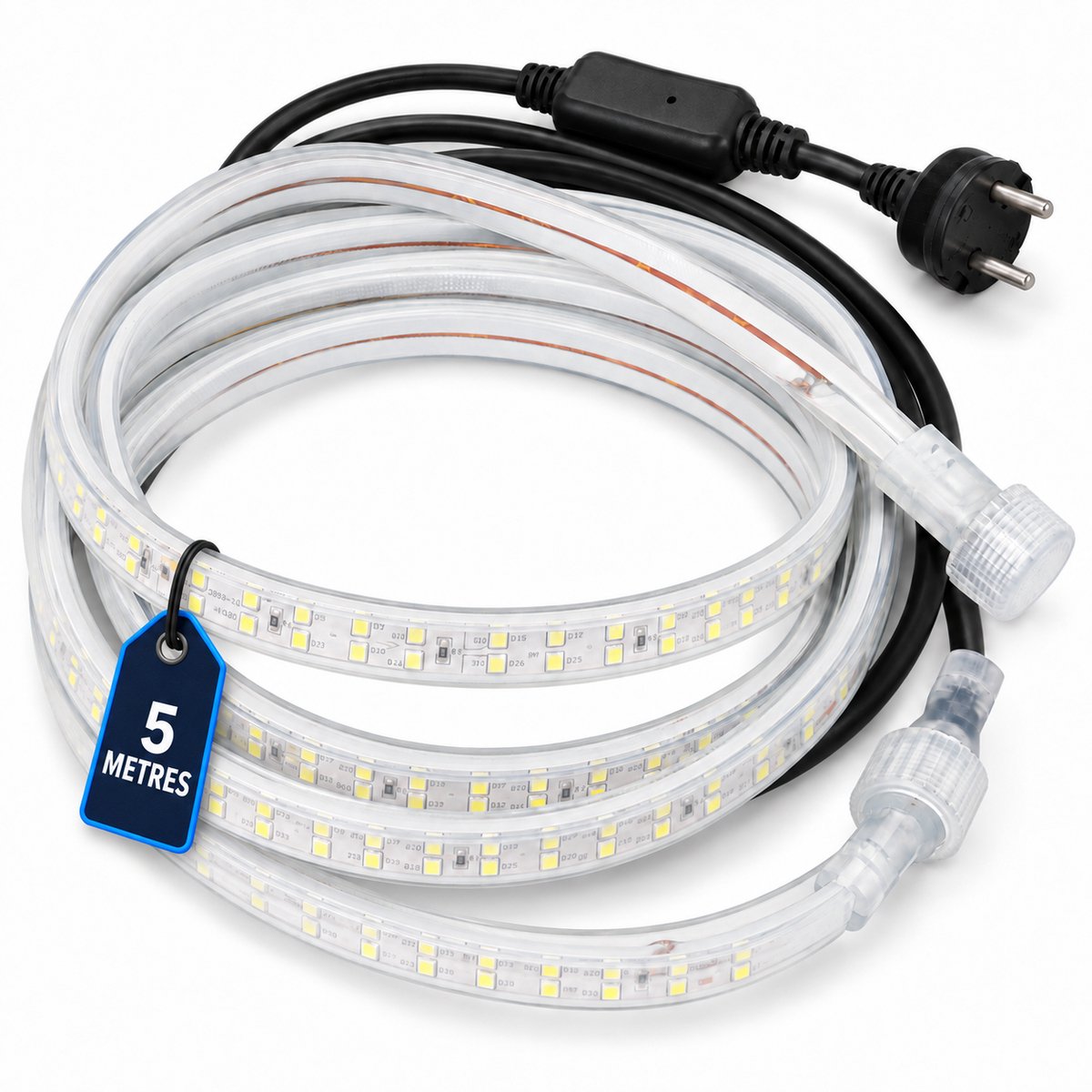 TYZON® LED Strip 5 Meter - Koud Wit 6000K - 230V Plug & Play - IP65 Waterdicht - LED Lichtstrip 180 LEDs/m - Verlengbaar
