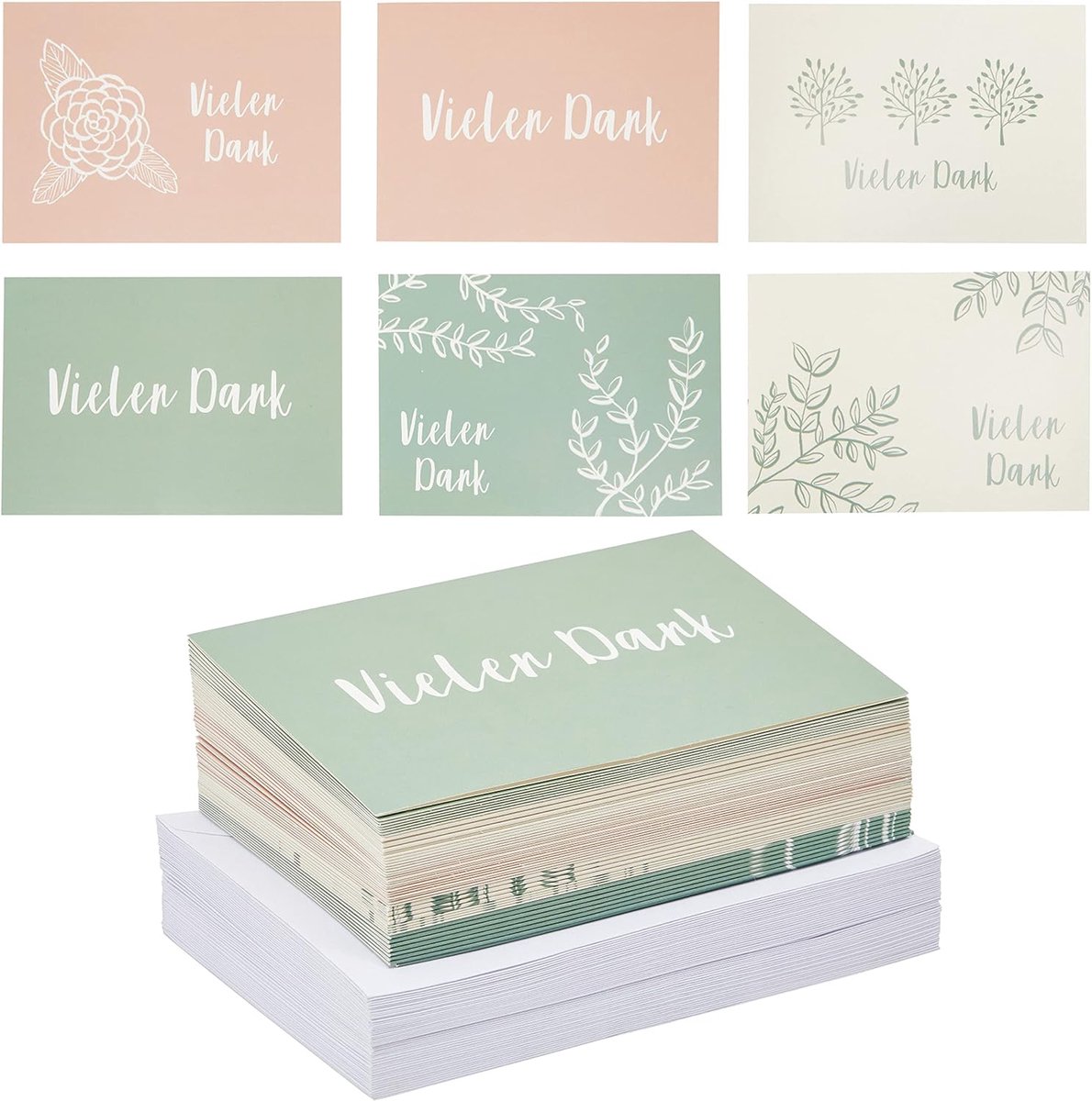 48 stuks bedankkaarten en enveloppen, 6 geïllustreerde motieven met bloemenpatronen, DIN A6, 3 pastelkleuren