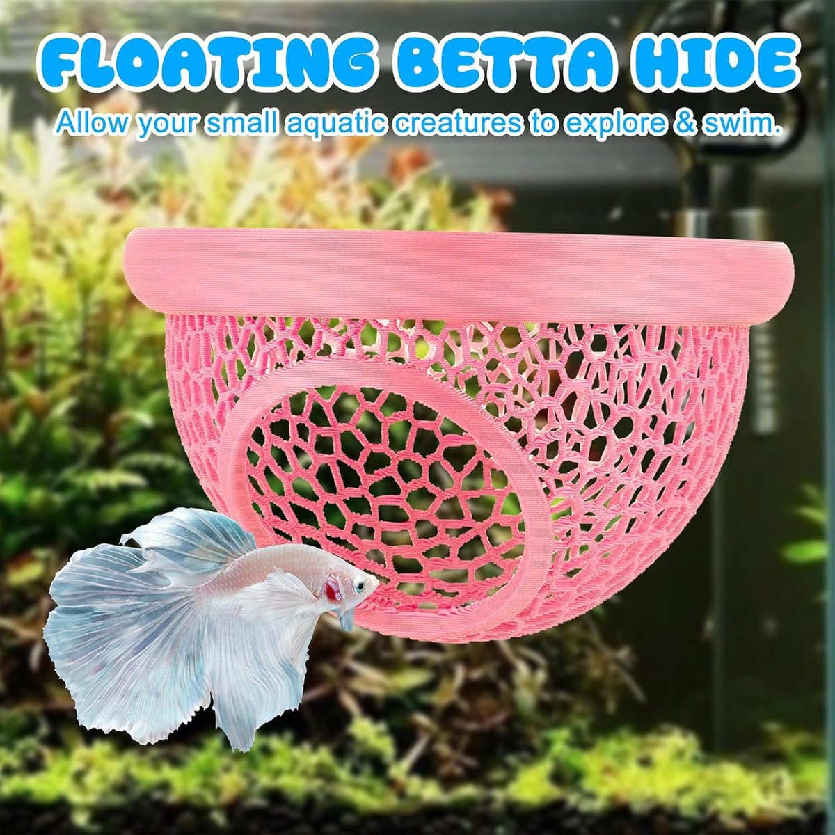 Roze Schuilplaats voor Garnalen in Aquarium, Zwevende Bettavis Grot, Zacht Netweefsel Aquariumdecoratie, 1 Stuk