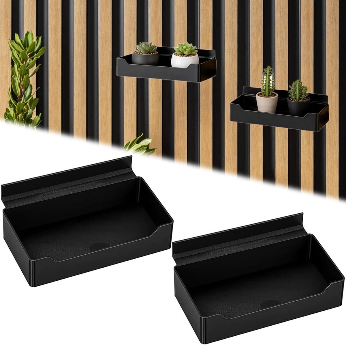 Acoustic Panel Plank met 2 Accessoires, Wandorganizer voor Geluidsabsorberende Panelen, Planten en Decoratie