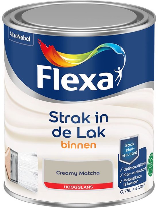 Blik Flexa Strak in de Lak hoogglans verf in de kleur Creamy Matcha, 0,75L.