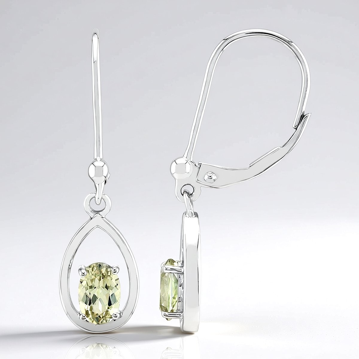 Cavill - Ovaal Diaspoor Oorbellen 0,97 ct - 925 Sterling Zilver Gerhodineerd - Turkse Edelsteen - Elegante Prong Zetting - 32 mm