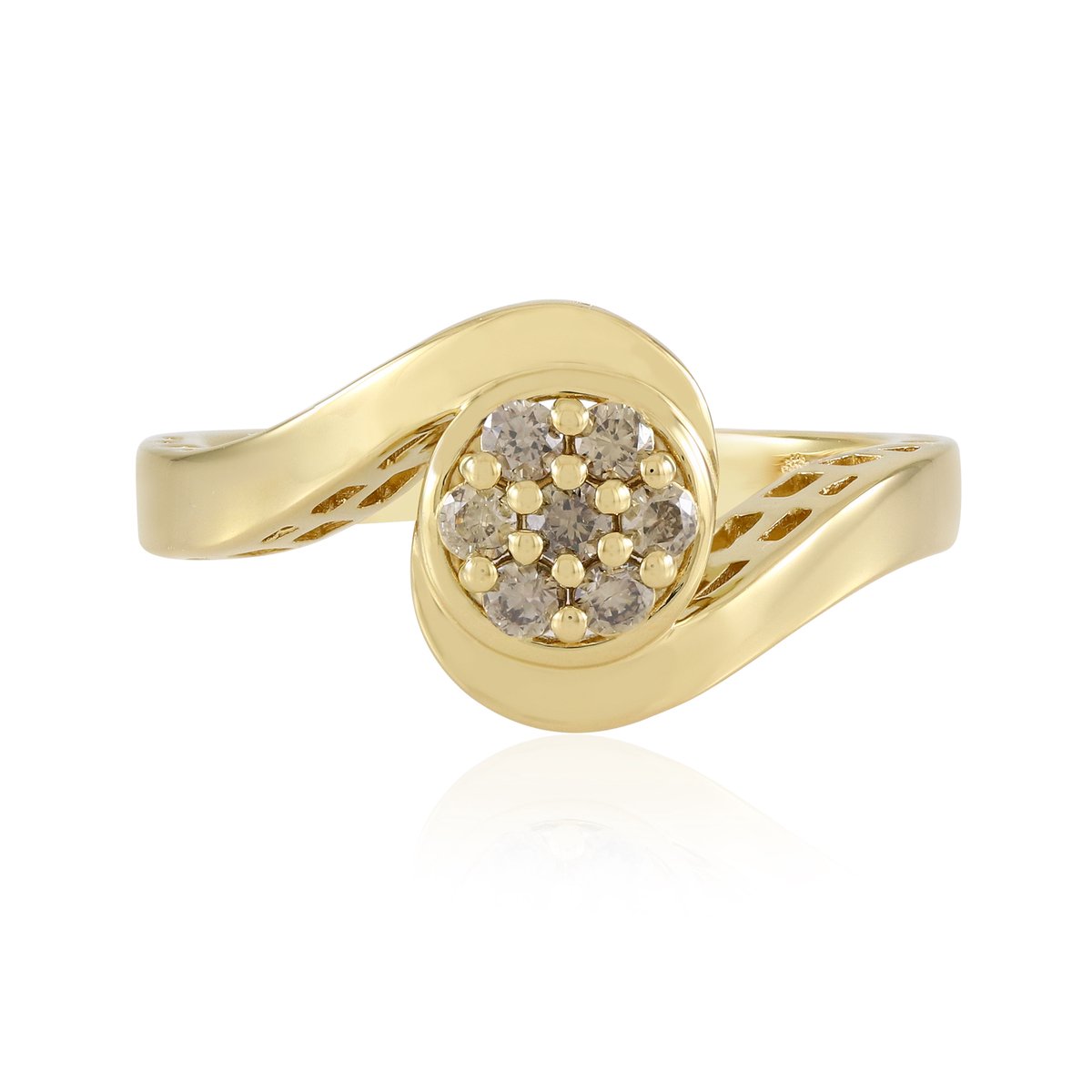 Cavill - Elegante Zilveren Ring - 925 Sterling Zilver Verguld - 7 Champagnekleurige Diamanten I2 - Ronde Briljantslijp - Afrikaanse Vakmanschap