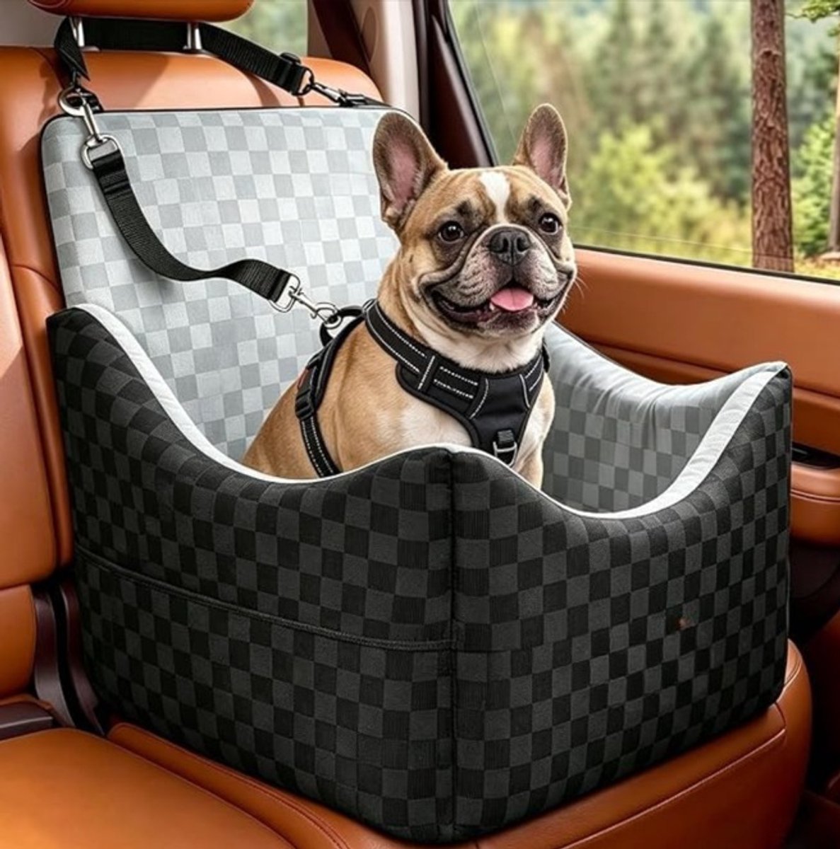 Kavora®Hondenmand Auto - Voor Kleine en Middelgrote Honden - Autostoel Hond - Hondenmand Auto Achterbank - Zwart - 48cm x 46cm x 47cm