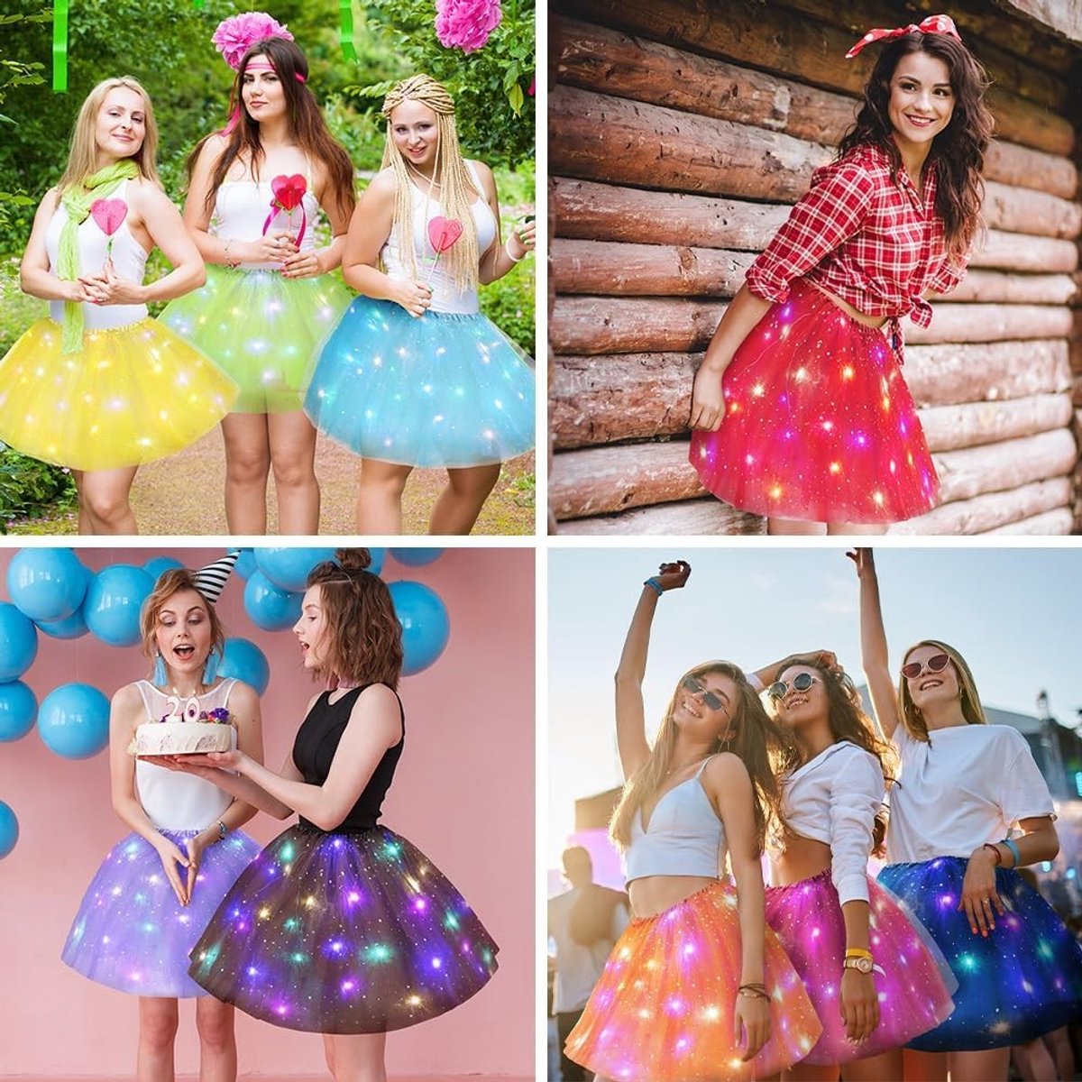 Tutu rok met LED verlichting, tulle rok voor volwassenen, balletdansoutfit, feestelijke kostuum voor Halloween en carnaval, elegante en comfortabele jurk