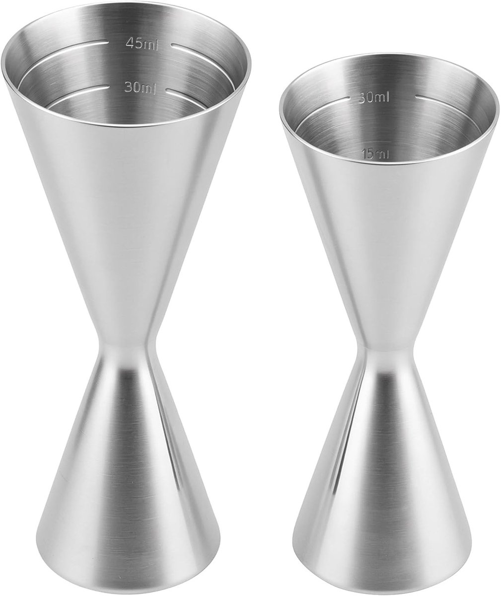 Set van 2 RVS Cocktail Jiggers, 30/45ml & 30/60ml, Professionele Maatbeker voor Drankjes en Baraccessoires