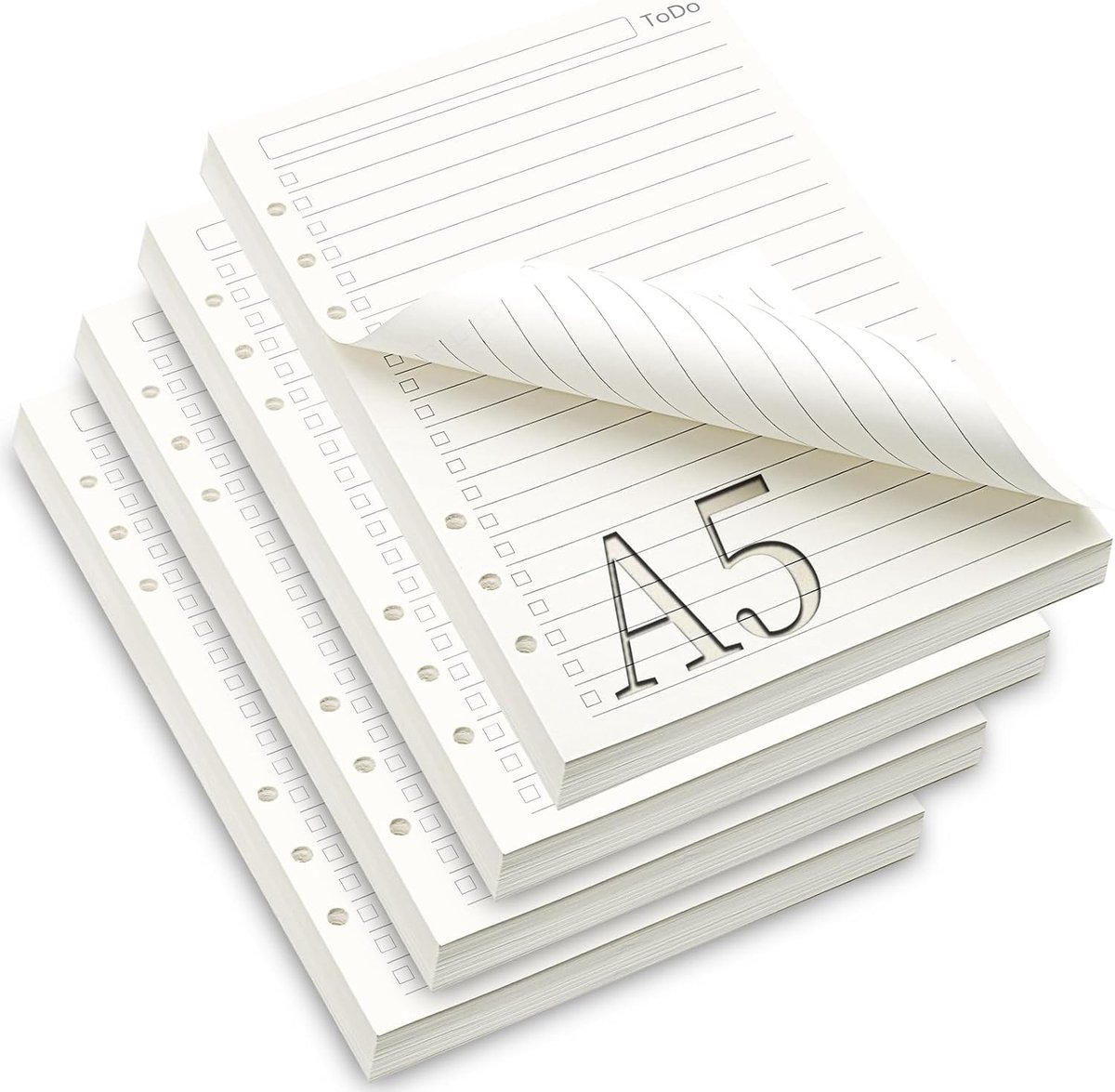 Herbruikbare A5 papier vellen, 4 pakketten, gelinieerd, 180 vellen, 6 gaten, perfect voor notities en planners