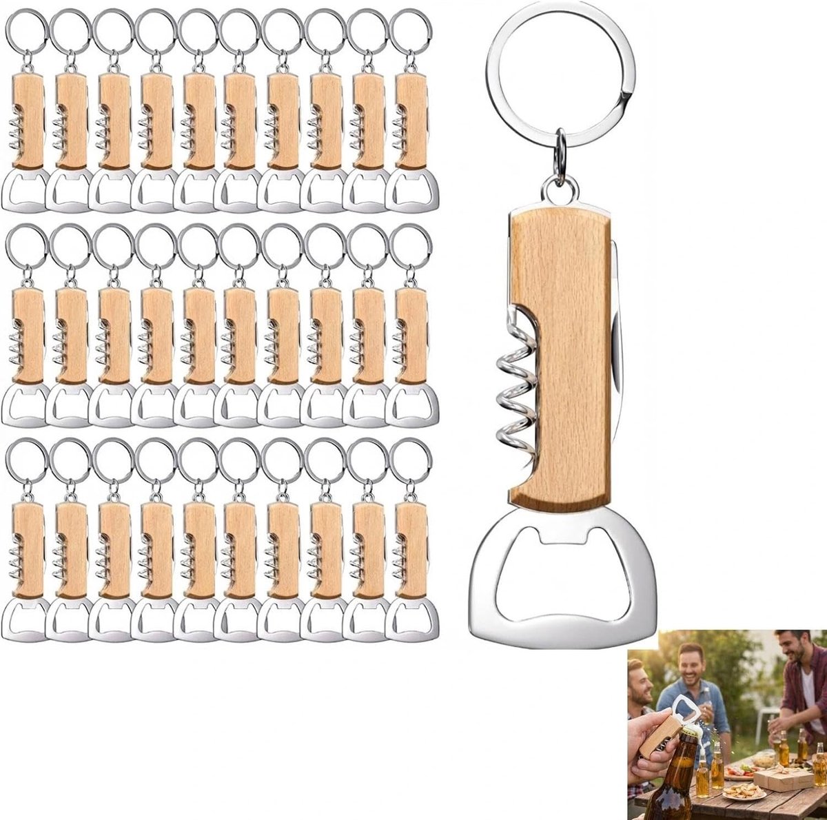 Houten Flesopener Set van 30 Stuks, Perfect Cadeau voor Mannen en Bierliefhebbers, Ideaal voor Feestjes en Barbecues