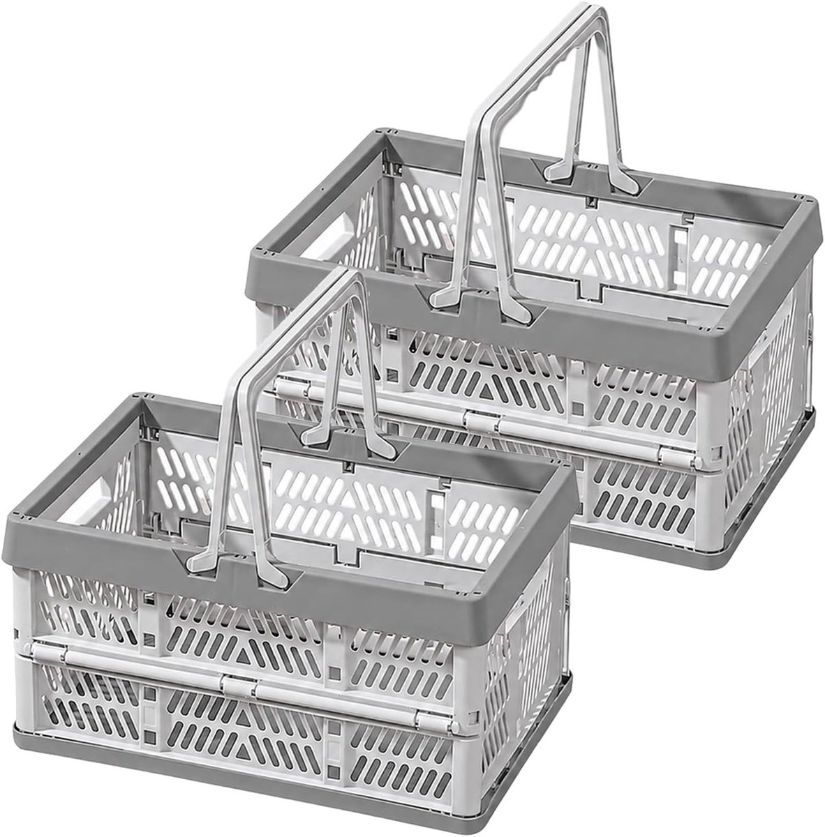 Vouwbare Opbergdozen, Set van 2, 20L met Handvat, Ideaal voor Boodschappen, Picknick en Wasgoed (Grijs, 38.5 x 25 x 20 cm)