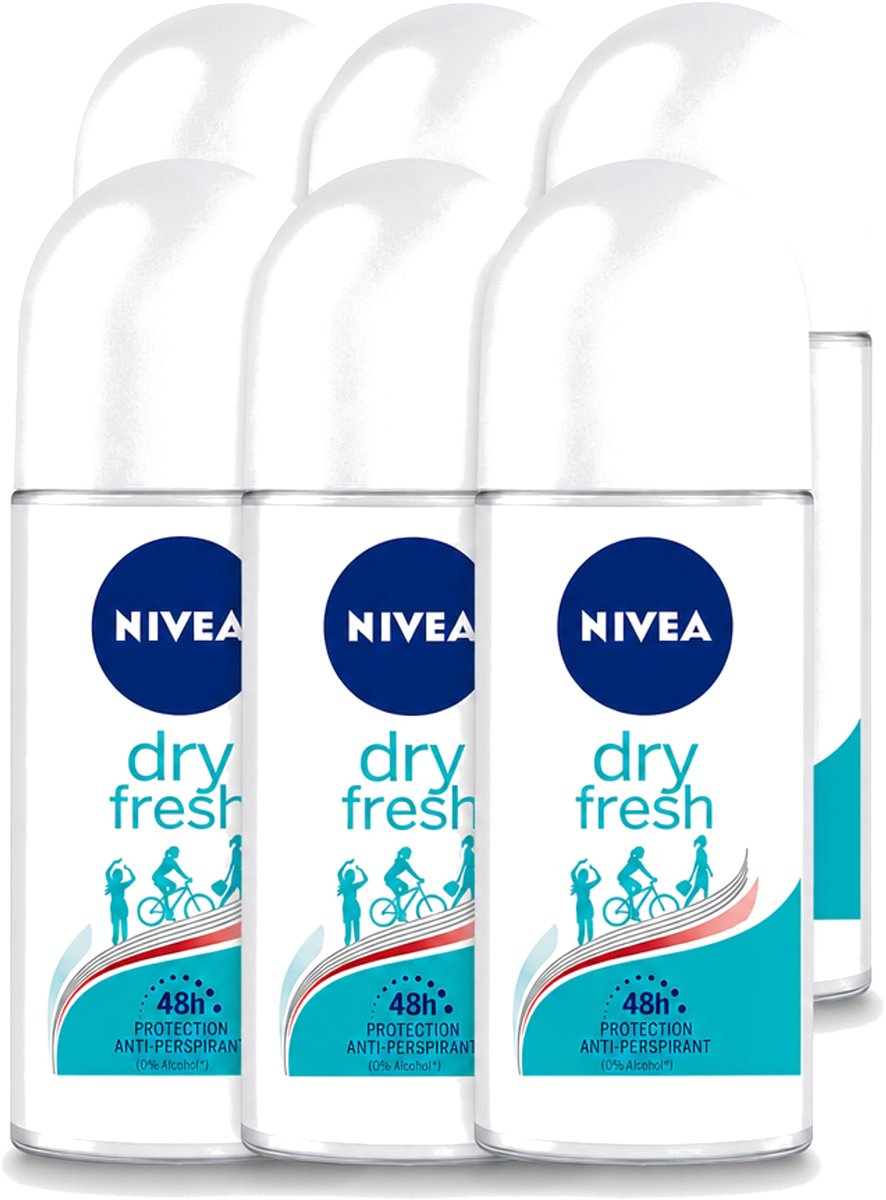 6 x Nivea - Deodorant - Roller - Dry Fresh - 48 Uur Lang Werkend - 50 ml - Voordeelverpakking - 6 stuks