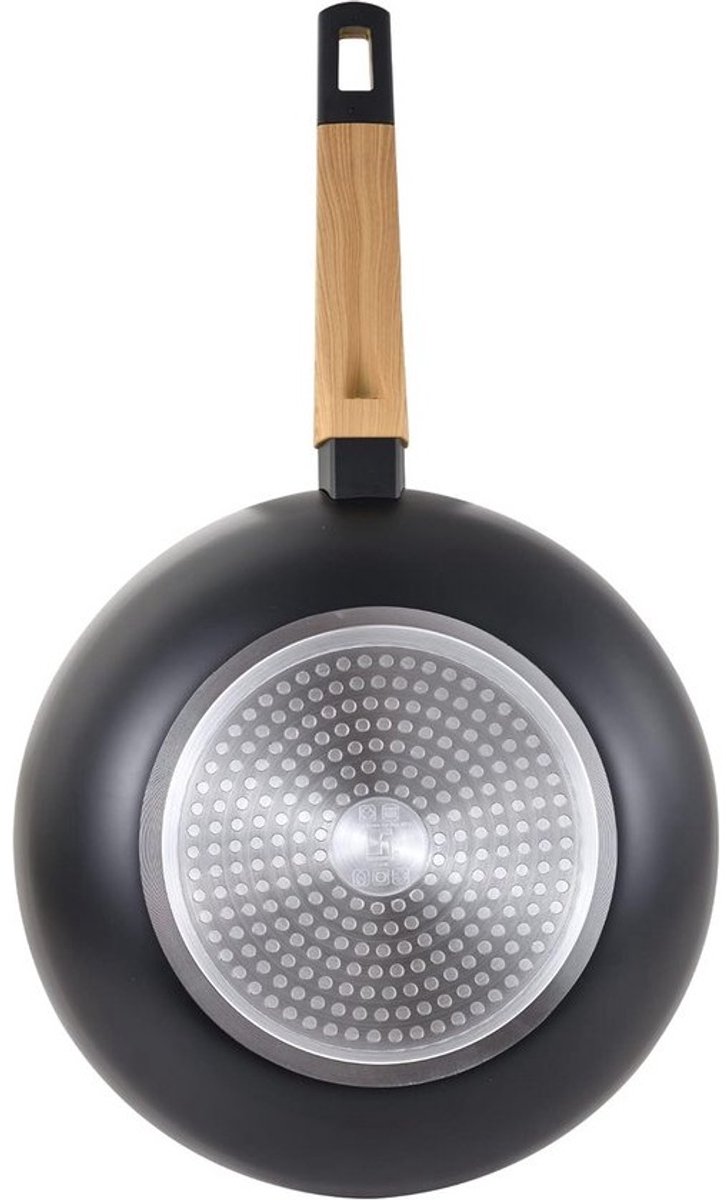 Wokpan 28 cm met Soft-Touch Houtlook Handvat - Geschikt voor Inductie