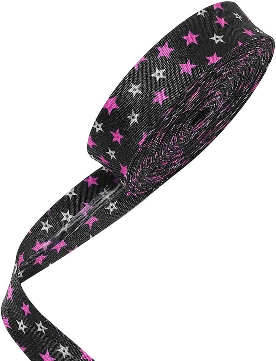 PandaHall Biasband, dubbel gevouwen, stermotief, 22 m breed, 20 mm, van katoen, zwart, randen, biasband, stermotief, voor naaien, quilten, zoom, biezen, doe-het-zelf handwerk