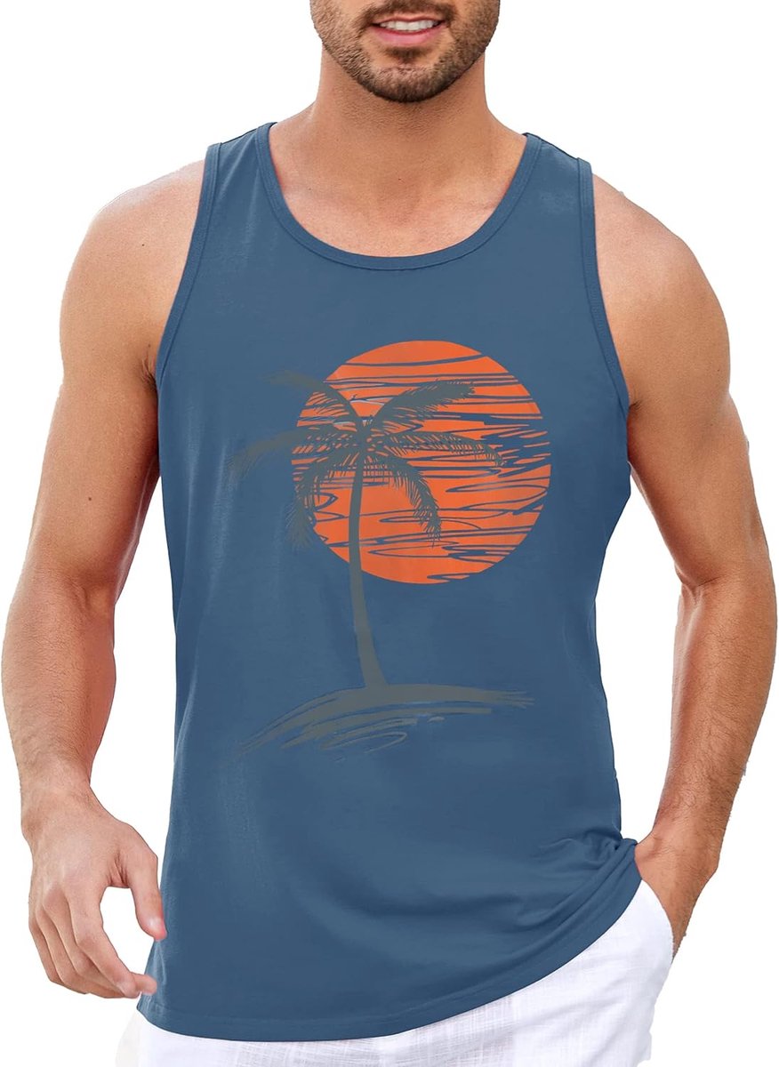 Bedrukte tanktop heren mouwloos sport spiershirt fitness gym training onderhemd katoen ademend bodybuilding shirt