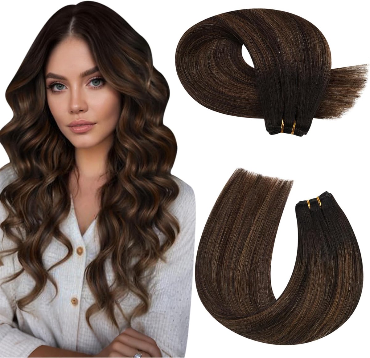 Tressen Extensions Remy Echt Haar Nahtlos Donkerbruin Balayage 60