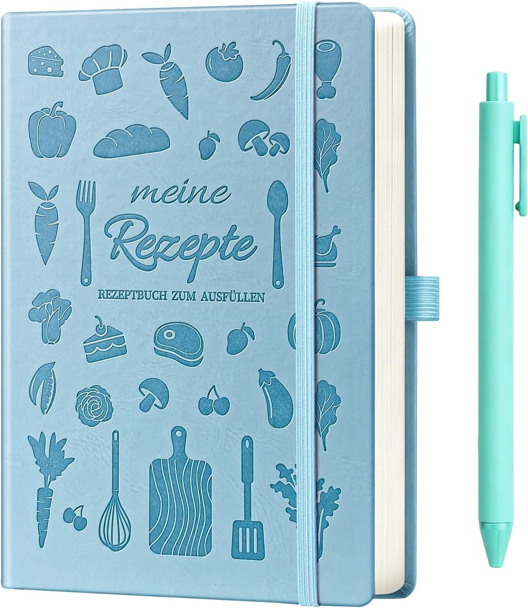 Receptenboek voor het schrijven van je eigen recepten A5, Kookboek om je eigen recepten in te vullen, Blanco kookboek met index en inhoudsopgave (Lichtblauw)