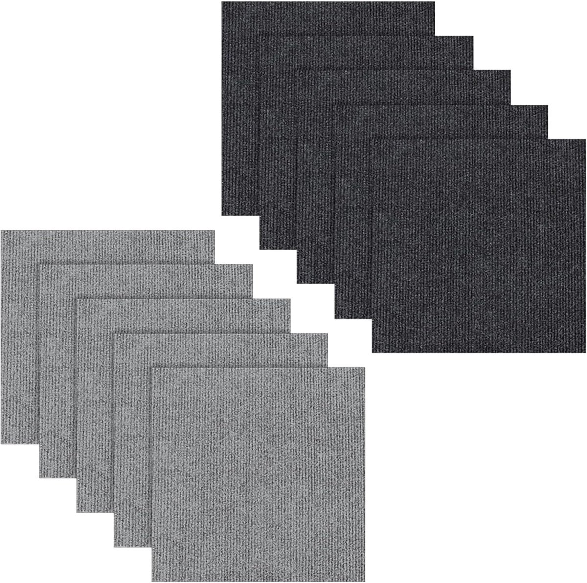 Tapijttegels, vloertegels, zelfklevend, 50 x 50 cm, antislip binnentapijt, 2,5 m², naaldvilt, vierkant gestreept tapijt voor kantoor en commercieel gebruik (donker+ lichtgrijs)