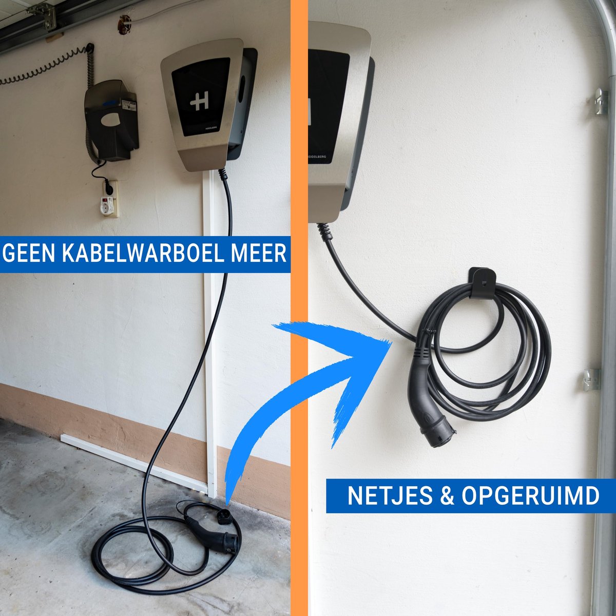 Kabelhouder Type 2 - Muurbevestiging - Stevige constructie - Handig voor het organiseren van oplaadkabels - ShopVlot