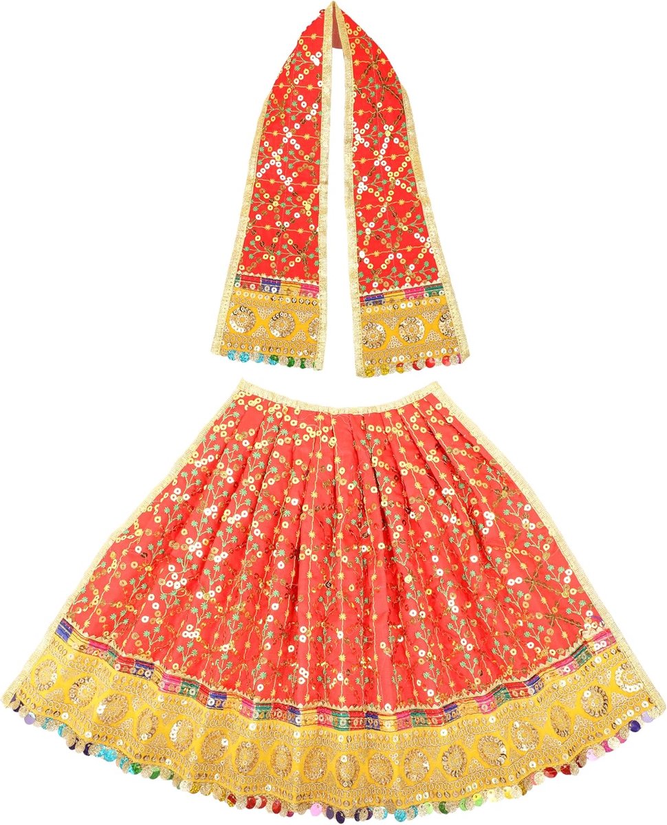 Laxmi Durga Devi MATA Dress poshak vastra Cloth lehanga Chunari Puja Item for Idol Statues for Indian Traditional Cultural Navratri Festival Decorations Home Decor(Size :- 11")(Red)