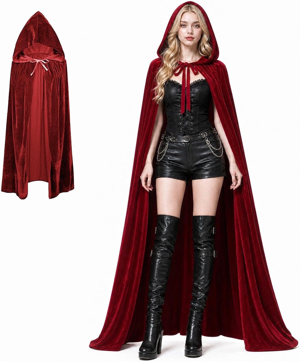 Cape met capuchon van velours, Halloween-vampiercape, uniseks, Halloween-kostuum voor volwassenen