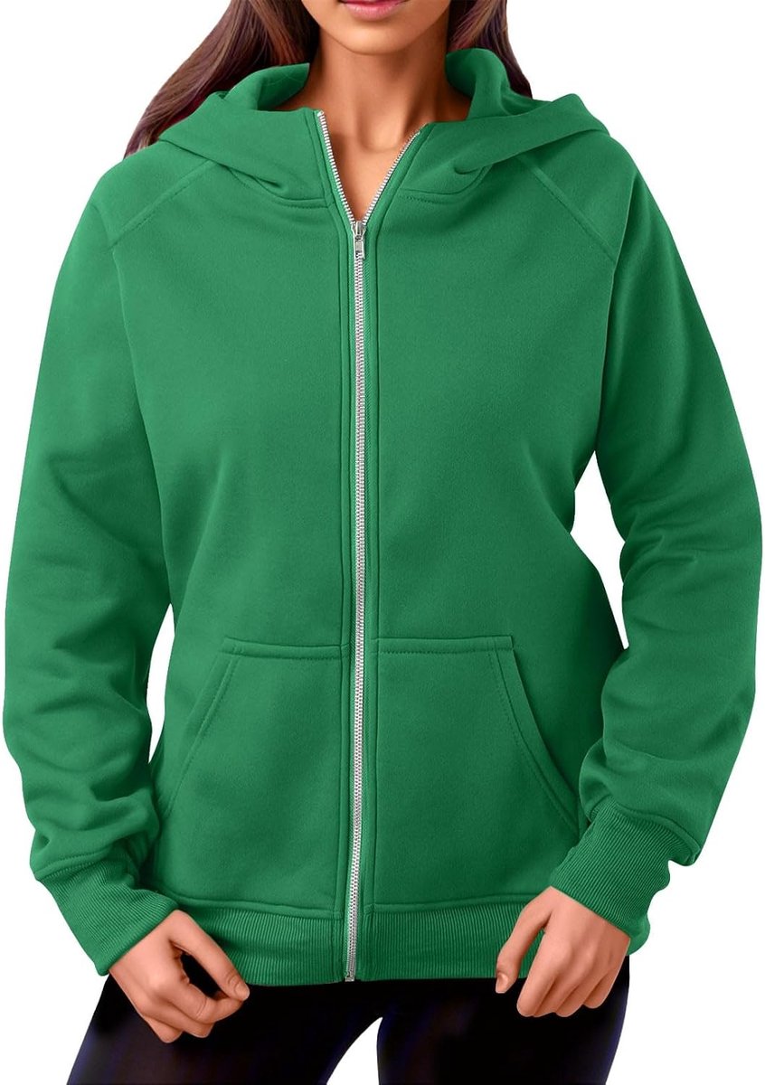 Damesjas met capuchon en ritssluiting, sweatshirt met zakken, herfst- en winterkleding