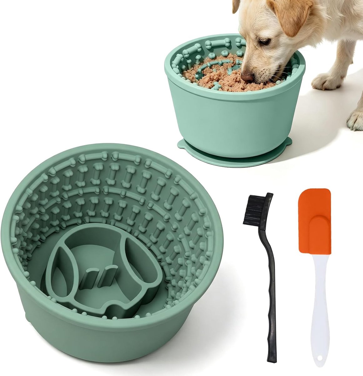 Hond wiebelbak: likmat hond, antislip likmat voor puppy's kat, anti-slik hondenbak, voor huisdiervoeding, angstverlichting en langzaam voeden (groen)