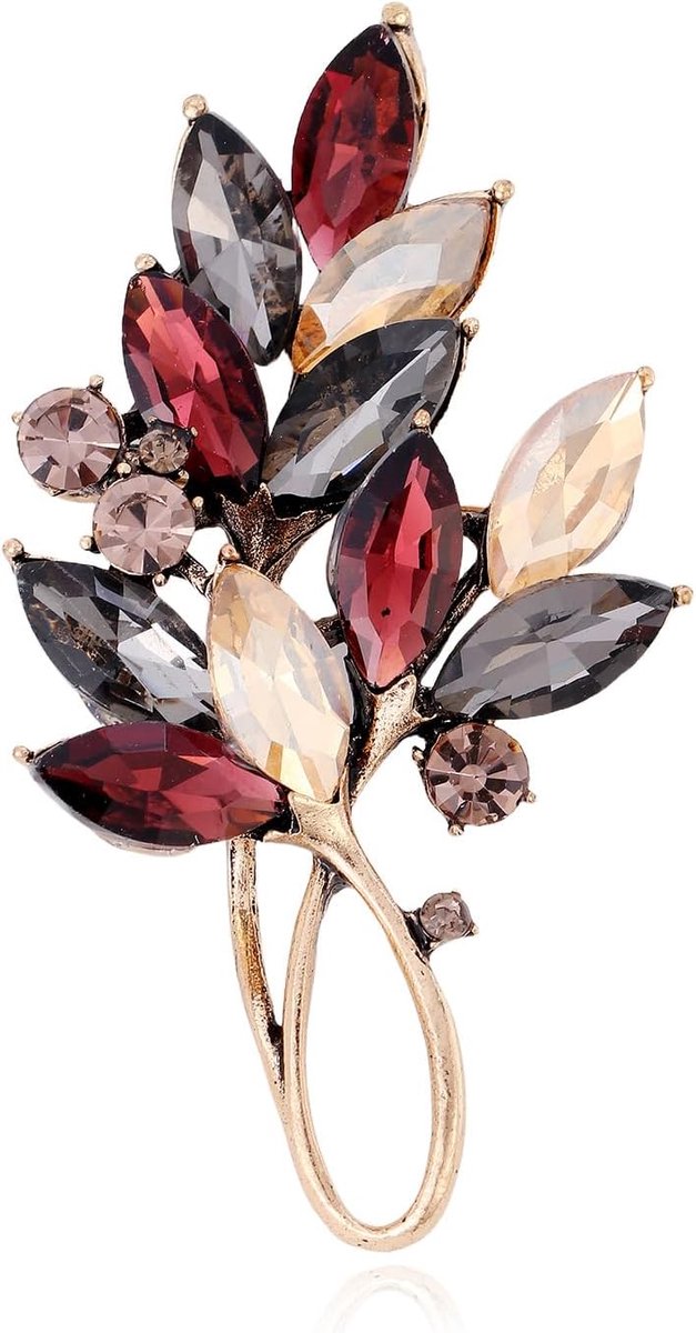 Blad broche veelkleurig strass vintage floraal sieraad goudkleurig accessoire voor dames