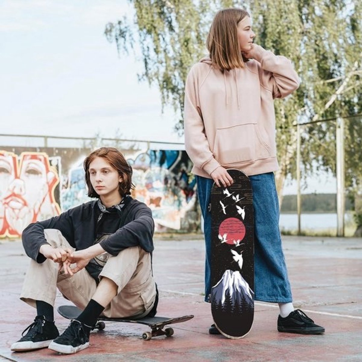 Skateboard Griptape Sticker Witte Kraanbergen Voor Longboards en Scooters - Bubbelvrij, Waterdicht, Antislip, Slijtvast 24x85cm