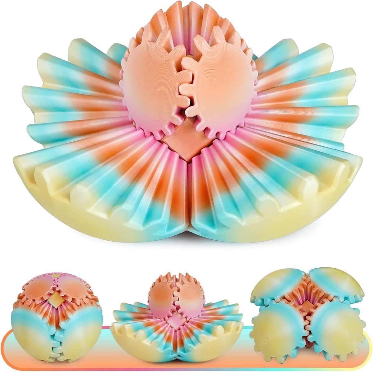 Fidget-speelgoed, Gear Ball, 3D-gear bal, stressvermindering, cool kantoor, bureau, gadgets, ontspannend cadeau voor volwassenen, kinderen, Kerstmis, Pasen, verjaardag (zonsondergang