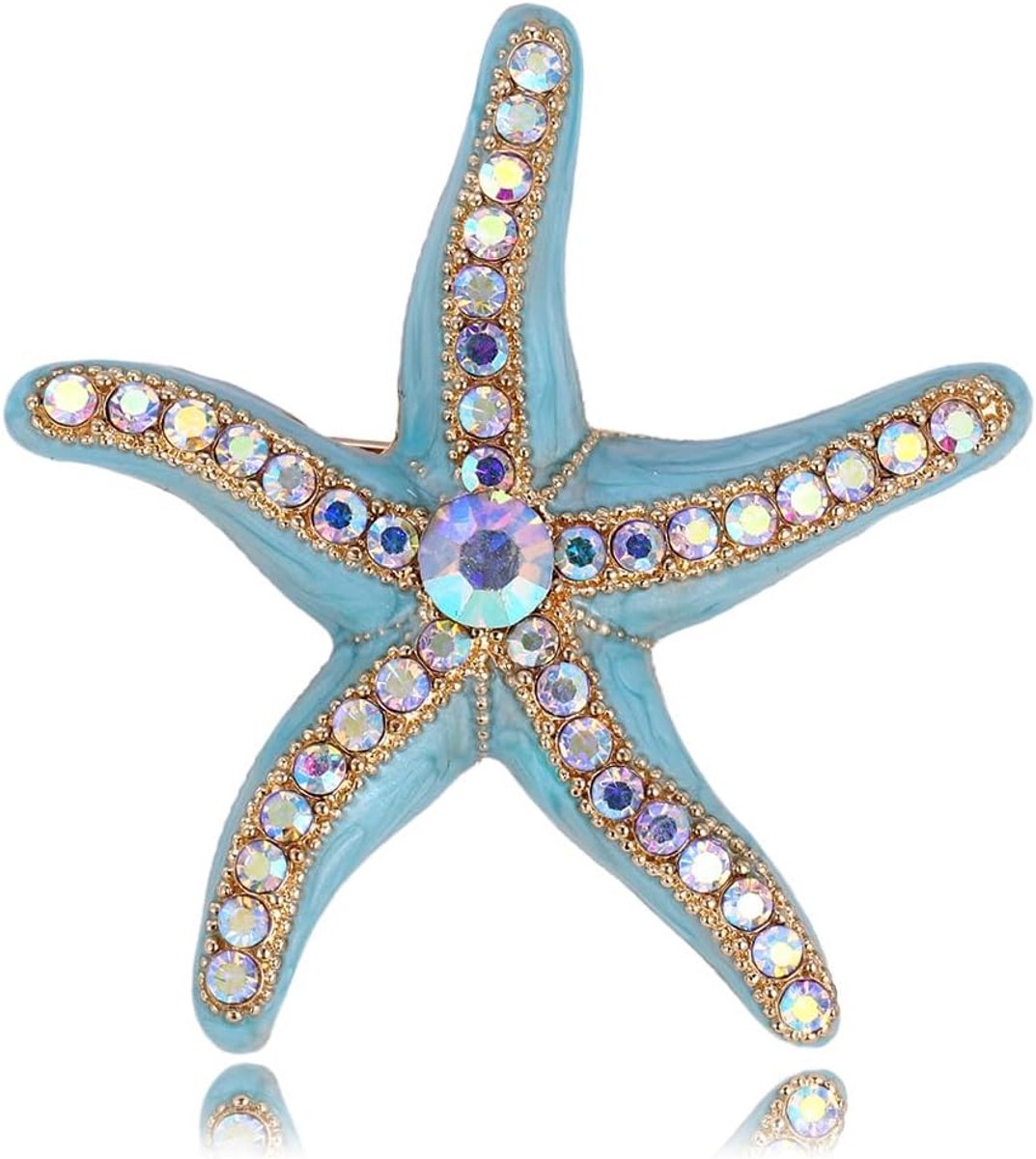 Emaille Zeester Broche Schattige Kristallen Oceaan Zee Dieren Speld voor Vrouwen Revers Blazers Sjaals Hangertjes