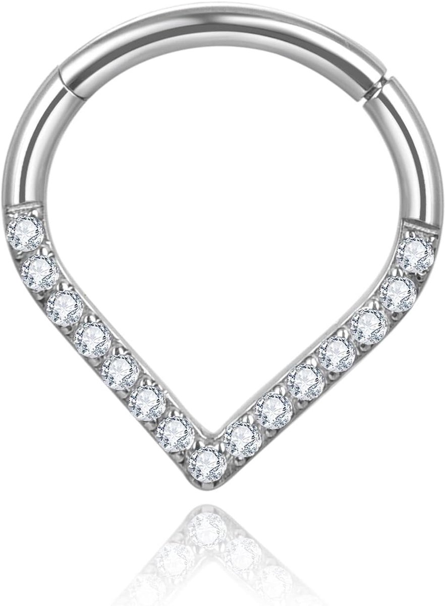 Ringen voor gevoelige huid, 16G septum clicker neusring, druppelvormige dubbele drievoudige neusring 6 mm 8 mm 10 mm 12 mm, Kristal