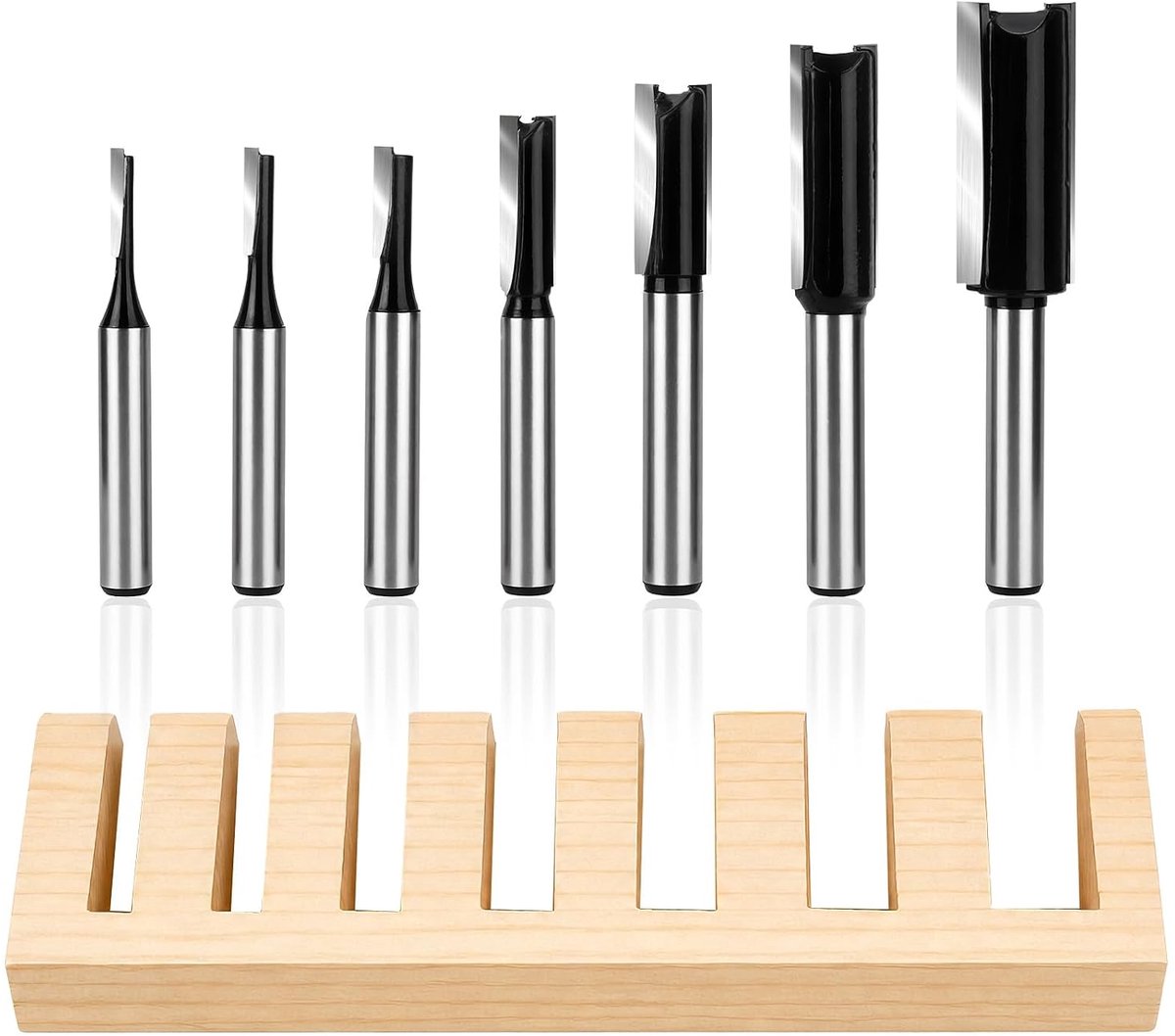 7st Set Rechte Freesbits met 1/4in Schacht, Dubbel Gegroefde Invalfreesbits voor Houtbewerking Freesgereedschap Snijdiameters in 1/8", 5/32", 3/16", 1/4", 5/16", 3/8", 1/2"
