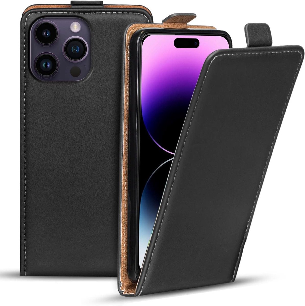 Flip Cover voor iPhone 14 Pro Max Case, Flipstyle beschermhoes voor iPhone 14 Pro Max hoes tas verticaal inklapbaar telefoonhoesje, zwart