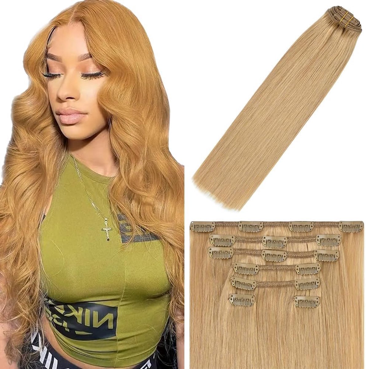 Human Hair Extensions Clip In Extensions Real Human Hair Extensions Clip Invisible #27 Honey Blonde 120g 7pcs Per Pack for Women 16 Inch