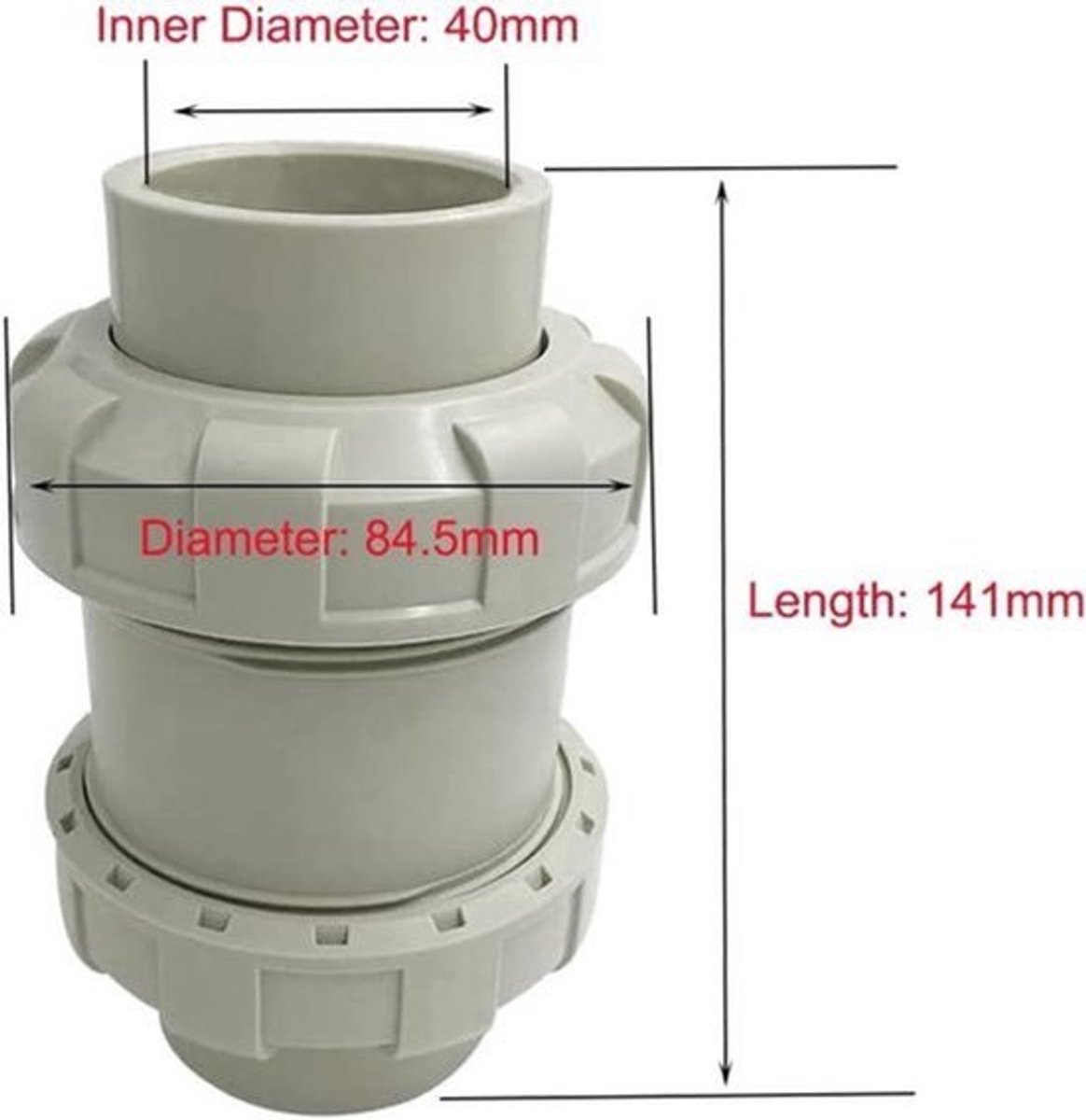 Diameter 40mm Niet Terugslagklep in-Line Grijs Water Blok Lekbeschermingsklep voor Wasmachine en Vaatwasser