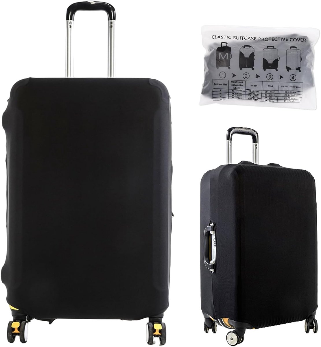 Kofferhoes, elastisch, kofferbescherming, voor reiskoffer, van elastaan, elastisch, voor bagage, bagage, beschermhoes, zwart, Zwart, M, Klassiek