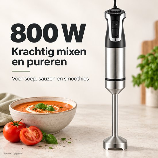 Staafmixer 800W – Regelbare Snelheid – Afneembare RVS-Mixvoet – Voor Soep, Smoothies en Sauzen – Zwart van JustCook — afbeelding 4