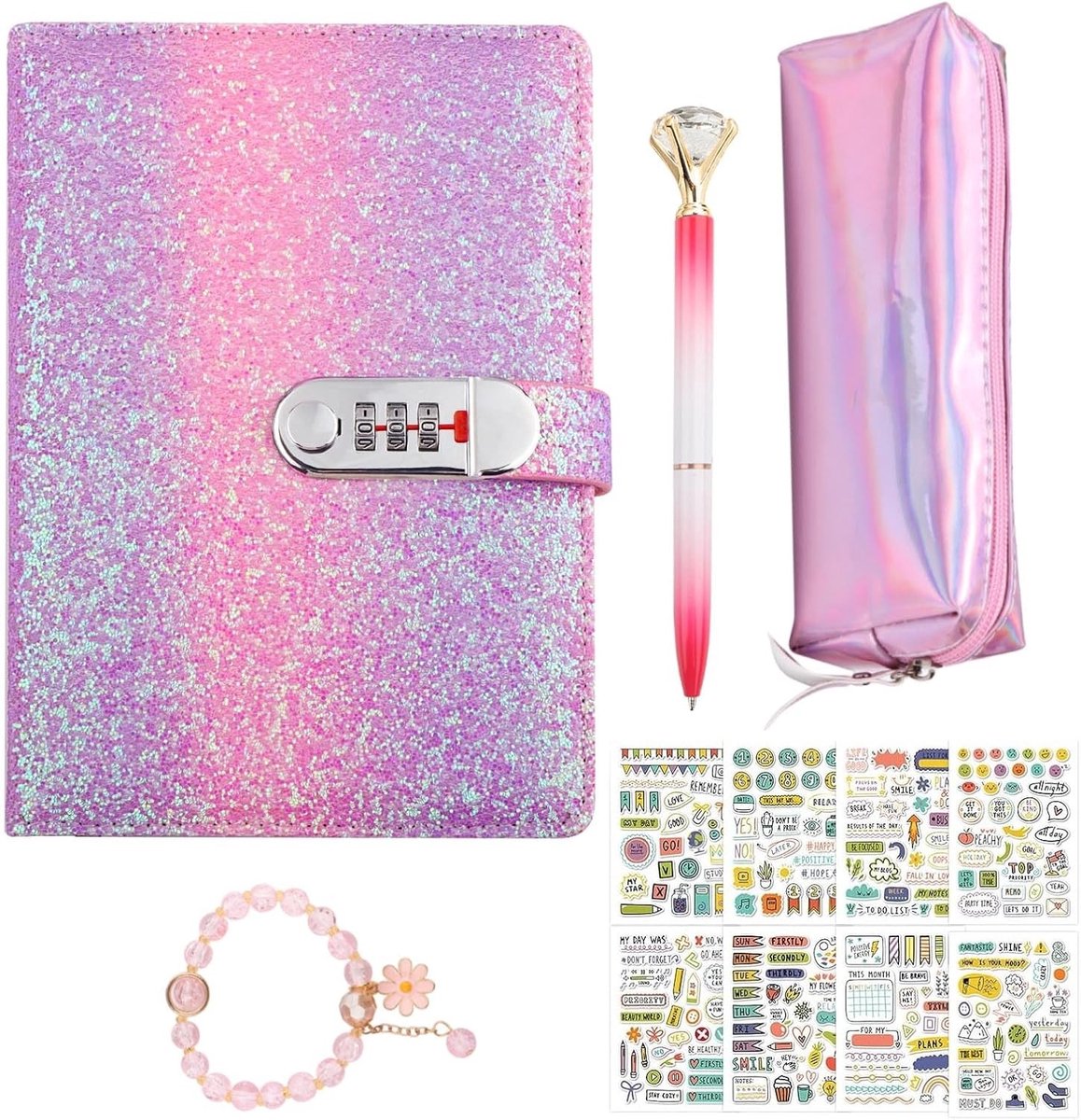Dagboek met Slot voor Meisjes - Perfecte Geschenken voor Schoolbegin en Verjaardag - Inclusief Pen, Armband en Stickers voor Tieners van 7-14 Jaar (Roze)
