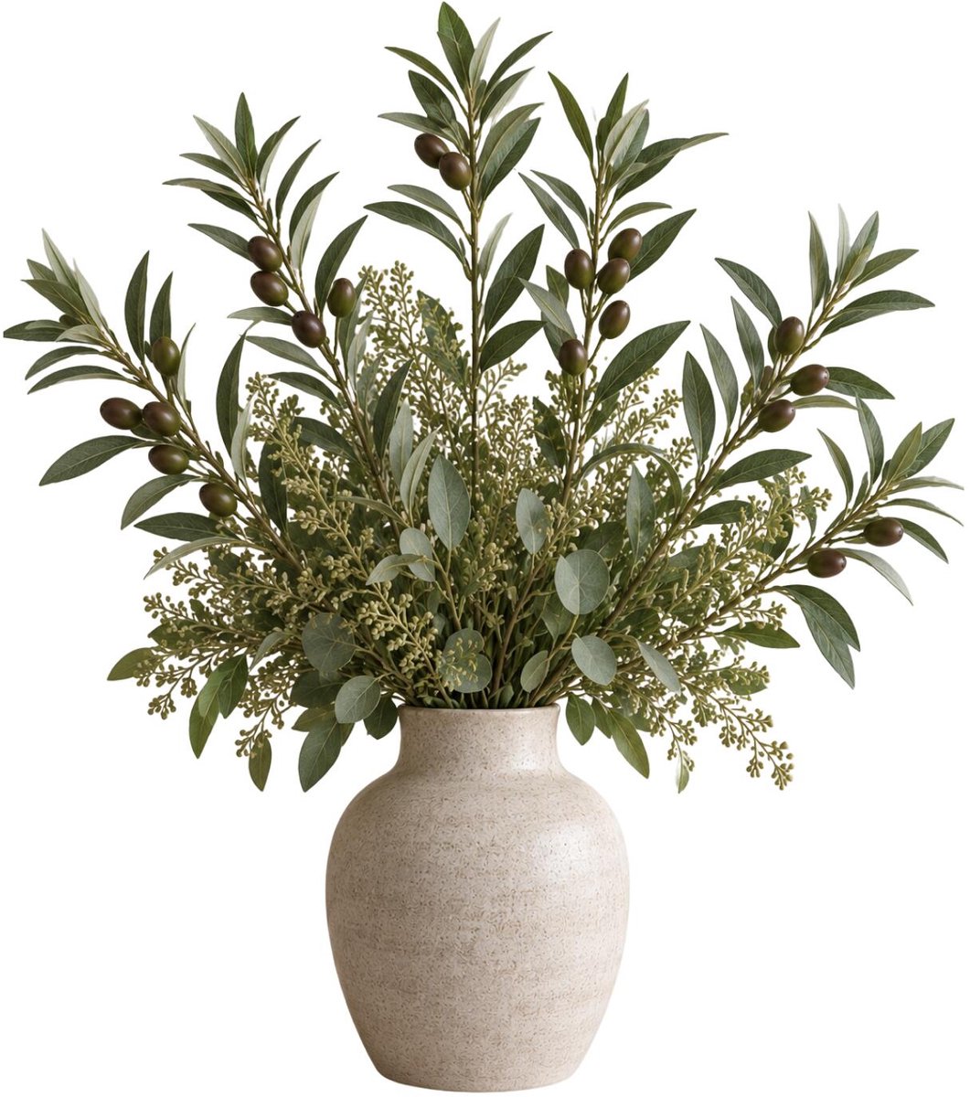 Bellatio Design Kunstplant Olijf takken - 6x - 75 cm - groen - olijfboom - siertakken stelen - decoratie