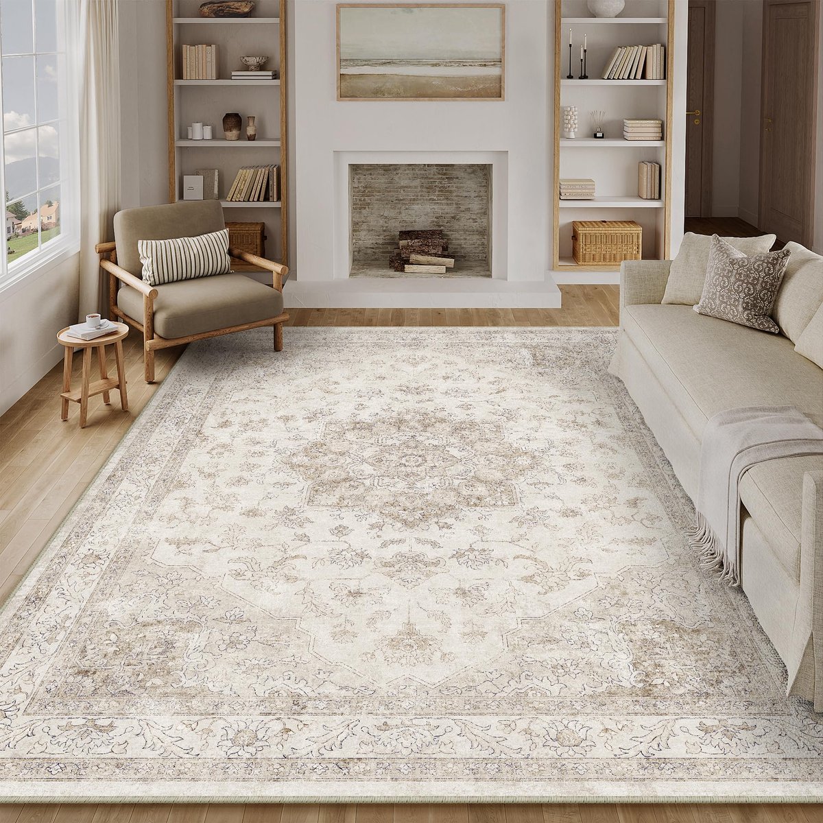 Vintage Vloerkleed - Tapijt Woonkamer - Interieur Verfraaien - Zacht & Slijtvast - 200x300cm - Beige