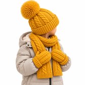 BRD® Winterset Peuter Geel - Muts met Pompon Sjaal & Wanten met koord