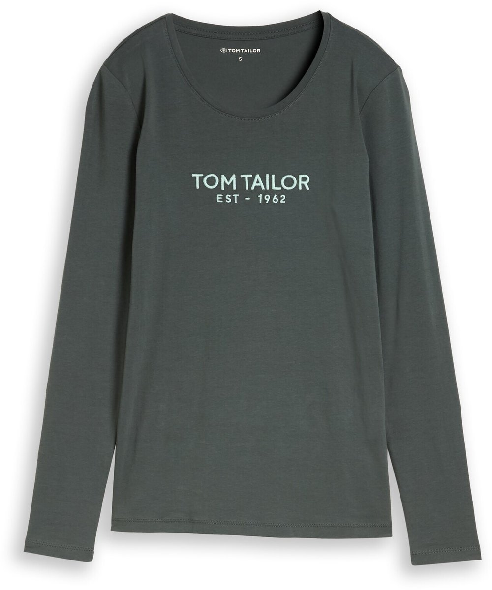 Tom Tailor - T-shirt met lange mouwen en logo-print - Maat M - Darkest Olive